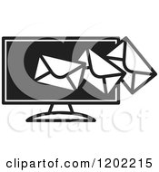 Clipart Of A Black And White Computer Screen And Email Icon Royalty Free Vector Illustration