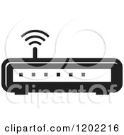 Clipart Of A Black And White Computer Internet Modem Royalty Free Vector Illustration