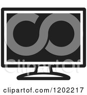 Clipart Of A Black And White Computer Monitor Screen Icon Royalty Free Vector Illustration