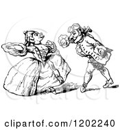 Clipart Of A Vintage Black And White Courting Couple Royalty Free Vector Illustration