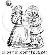 Clipart Of A Vintage Black And White Domestic Strife Royalty Free Vector Illustration