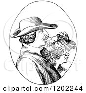 Clipart Of Vintage Black And White Farmer George And His Wife Royalty Free Vector Illustration