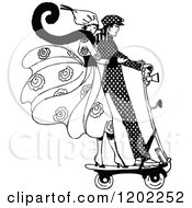 Clipart Of A Vintage Black And White Couple On A Scooter Royalty Free Vector Illustration by Prawny Vintage