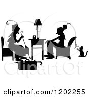 Poster, Art Print Of Vintage Black And White Silhouetted Ladies Talking