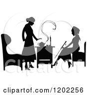 Poster, Art Print Of Vintage Black And White Silhouetted Ladies Talking Over Tea