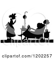 Poster, Art Print Of Vintage Black And White Silhouetted Lady And Maid