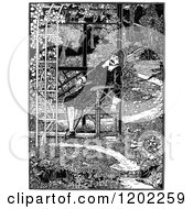 Clipart Of Vintage Black And White Pilgrims Progress Sleeping Royalty Free Vector Illustration