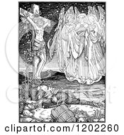 Clipart Of Vintage Black And White Pilgrims Progress The Saviour Royalty Free Vector Illustration