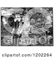 Clipart Of Vintage Black And White Pilgrims Progress Hopeful And Christian Royalty Free Vector Illustration