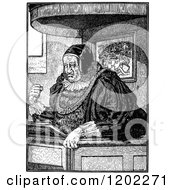 Clipart Of Vintage Black And White Pilgrims Progress The Judge Royalty Free Vector Illustration