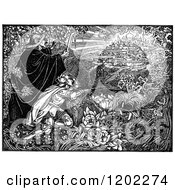 Clipart Of Vintage Black And White Pilgrims Progress Celestial City Royalty Free Vector Illustration