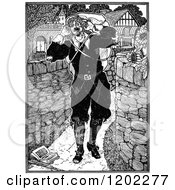 Clipart Of Vintage Black And White Pilgrims Progress Christians Burden Royalty Free Vector Illustration