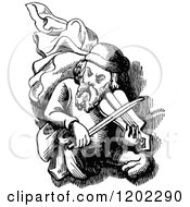 Clipart Of A Vintage Black And White Crippled Minstrel Royalty Free Vector Illustration