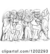 Clipart Of Vintage Black And White Medieval Musicians Royalty Free Vector Illustration