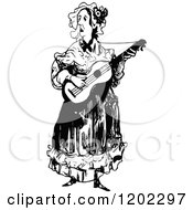 Clipart Of A Vintage Black And White Music Woman Royalty Free Vector Illustration