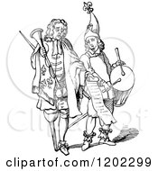 Clipart Of Vintage Black And White Men With Trumpets And Drums Royalty Free Vector Illustration