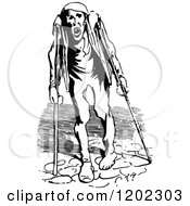 Poster, Art Print Of Vintage Black And White Crippled Man With Crutches