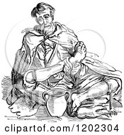 Clipart Of A Vintage Black And White False Cripple Royalty Free Vector Illustration