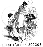 Poster, Art Print Of Vintage Black And White Mother And Children Cooking