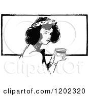 Clipart Of A Vintage Black And White Oz Girl With Tea Royalty Free Vector Illustration by Prawny Vintage