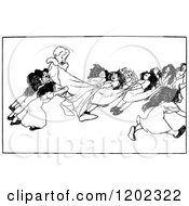 Clipart Of Vintage Black And White Girls Accosting Boys Royalty Free Vector Illustration