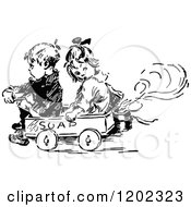 Clipart Of Vintage Black And White Soap Box Kids Royalty Free Vector Illustration