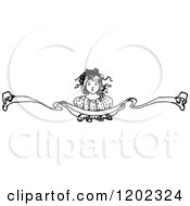 Clipart Of A Vintage Black And White Girl Holding A Ribbon Royalty Free Vector Illustration