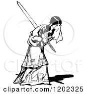 Poster, Art Print Of Vintage Black And White Sad Girl Holding A Sword