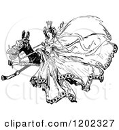 Clipart Of A Vintage Black And White Emerald Oz Woman On A Horse Royalty Free Vector Illustration