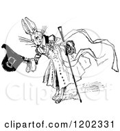 Clipart Of A Vintage Black And White Emerald Oz Rabbit Bowing Royalty Free Vector Illustration