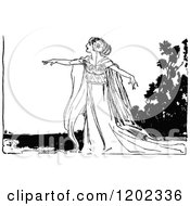 Clipart Of A Vintage Black And White Emerald Oz Woman Presenting Royalty Free Vector Illustration