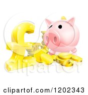 Poster, Art Print Of Piggy Bank With Gold Coins And A Pound Sterling Symbol