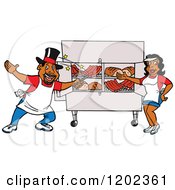 Poster, Art Print Of Happy Black Magician Chef Man And Lady Presenting A Bbq Meat Display
