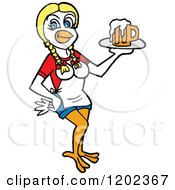 Cartoon Of A Chick Waitress Serving Beer Royalty Free Vector Clipart