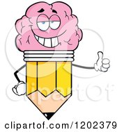 Cartoon Of A Pleased Brain Pencil Mascot Holding A Thumb Up Royalty Free Vector Clipart by Hit Toon