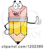 Cartoon Of A Pleased Pencil Mascot Holding A Thumb Up Royalty Free Vector Clipart