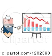 Poster, Art Print Of Business Pencil Mascot Pointing To A Decrease Chart On A Board