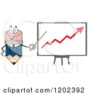 Poster, Art Print Of Business Pencil Mascot Pointing To An Arrow On A Board