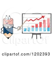 Poster, Art Print Of Business Pencil Mascot Pointing To A Growth Chart On A Board