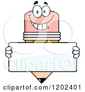 Poster, Art Print Of Happy Pencil Mascot With A Sign Board