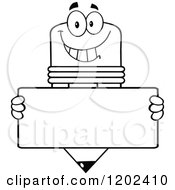 Poster, Art Print Of Black And White Happy Pencil Mascot With A Sign Board
