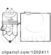 Poster, Art Print Of Black And White Happy Pencil Mascot Pointing To A Sign