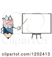 Poster, Art Print Of Business Pencil Mascot Pointing To A White Board