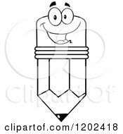 Cartoon Of A Black And White Outlined Smiling Pencil Mascot Royalty Free Vector Clipart