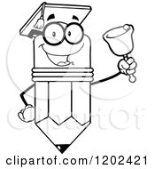 Poster, Art Print Of Black And White Graduate Pencil Teacher Mascot Ringing A Bell