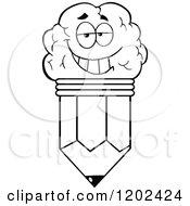 Cartoon Of A Black And White Happy Brain Pencil Mascot Royalty Free Vector Clipart