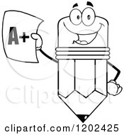 Poster, Art Print Of Black And White Pencil Mascot Holding Up A Report Card