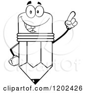 Cartoon Of A Black And White Pencil Mascot Holding Up A Finger Royalty Free Vector Clipart