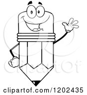 Poster, Art Print Of Black And White Outlined Waving Pencil Mascot