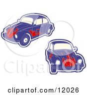 Poster, Art Print Of Purple Vw Bug Car With Flames